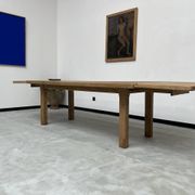 Large farm table from the 60s, in solid oak, with extensions