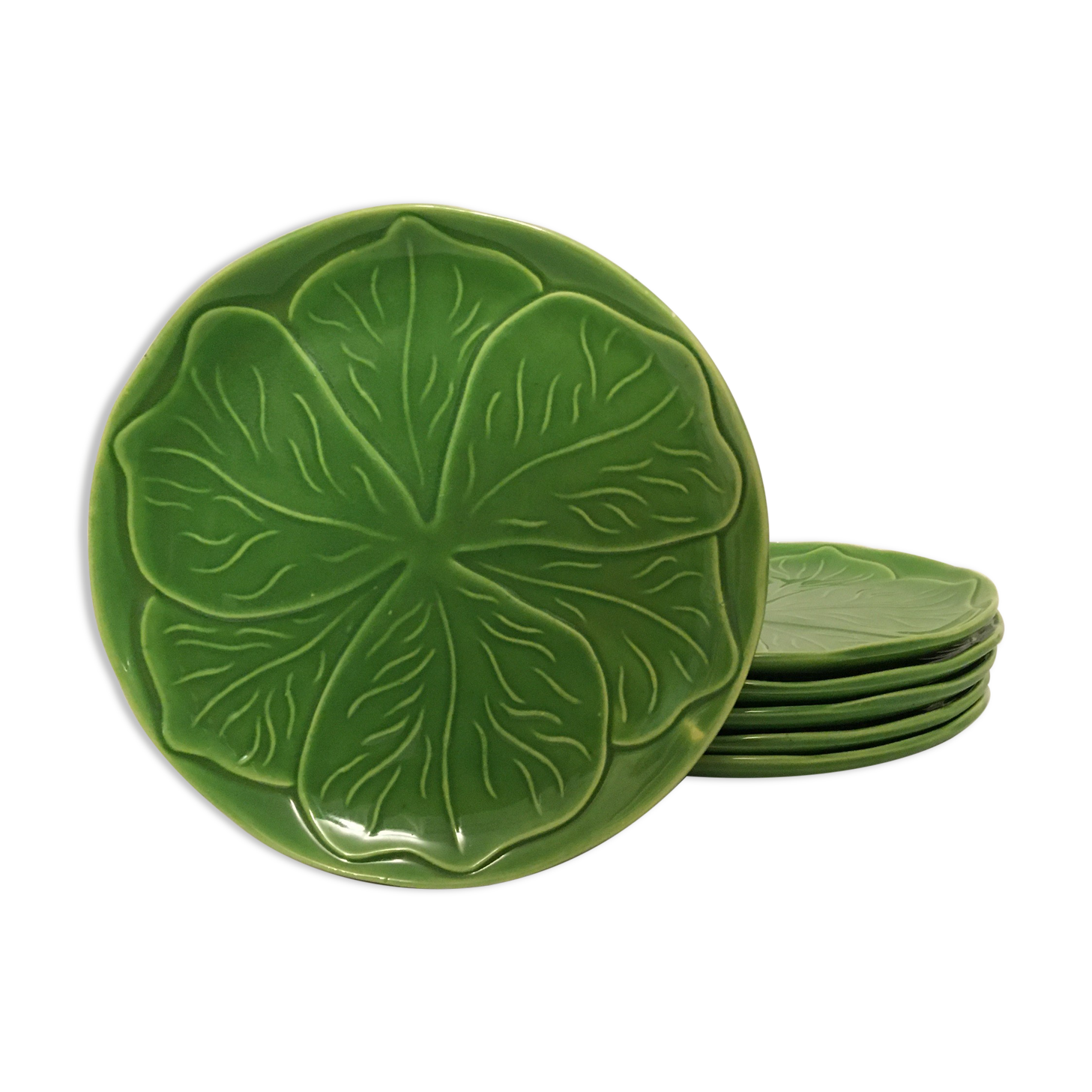 Set of 6 plates in slurry decorated with leaf decoration, "St Clément"