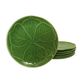 Lot de 6 assiettes en barbotine à décor de feuille, « St Clément »