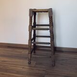 Stool high straw wood turned
