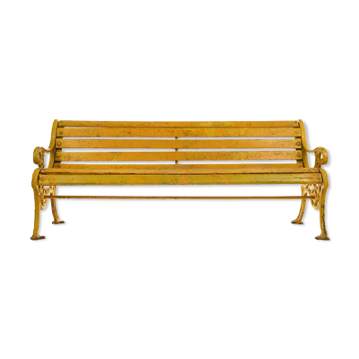 Banc en bois et fonte à patine jaune