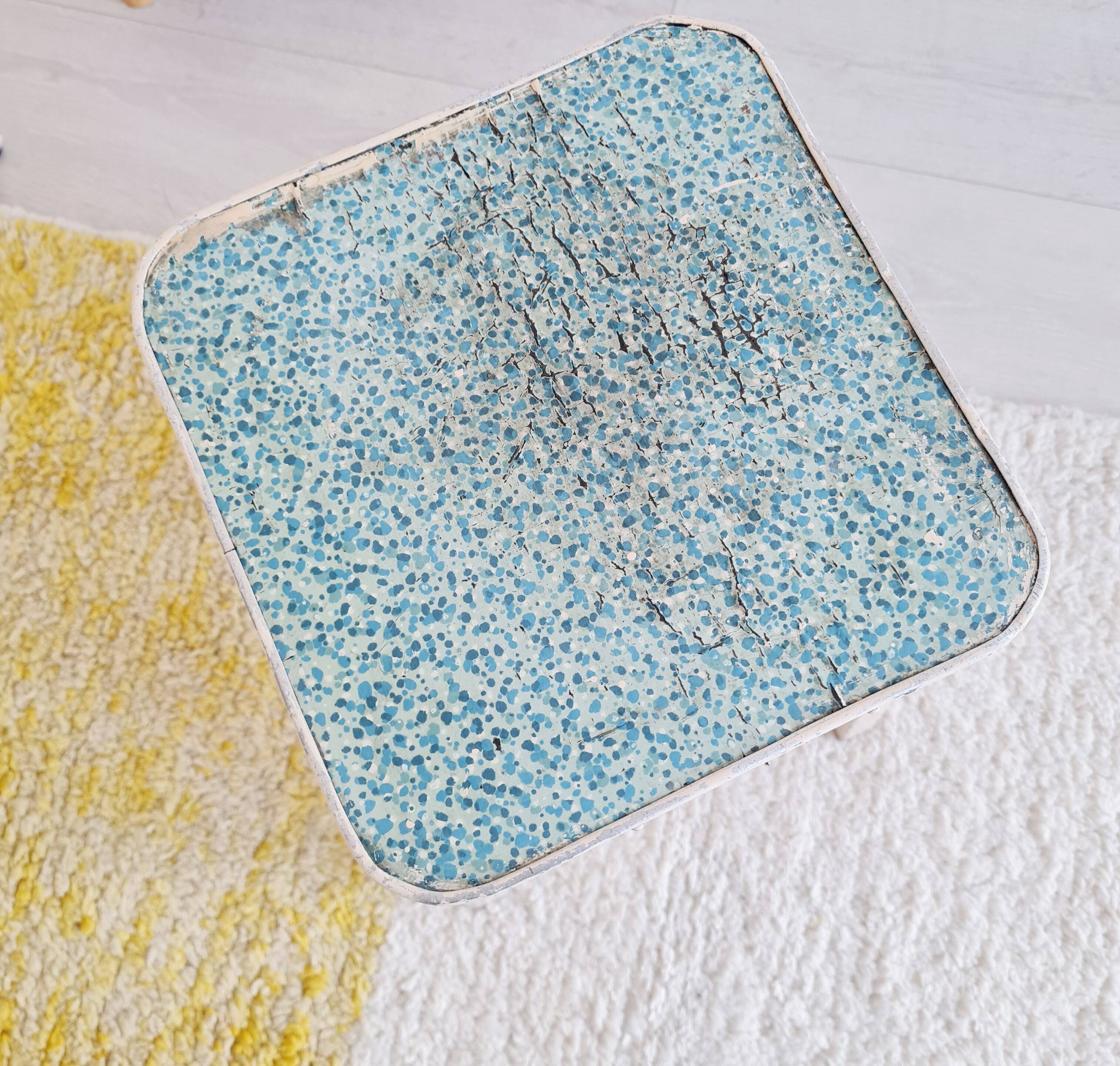 White wooden painter's stool - blue seat