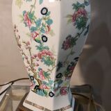Asian lamp with wooden base, ceramic lamp foot 1940