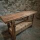 Vintage French beech side table, console, washbasin unit, industrial side table, circa 1950–1970.