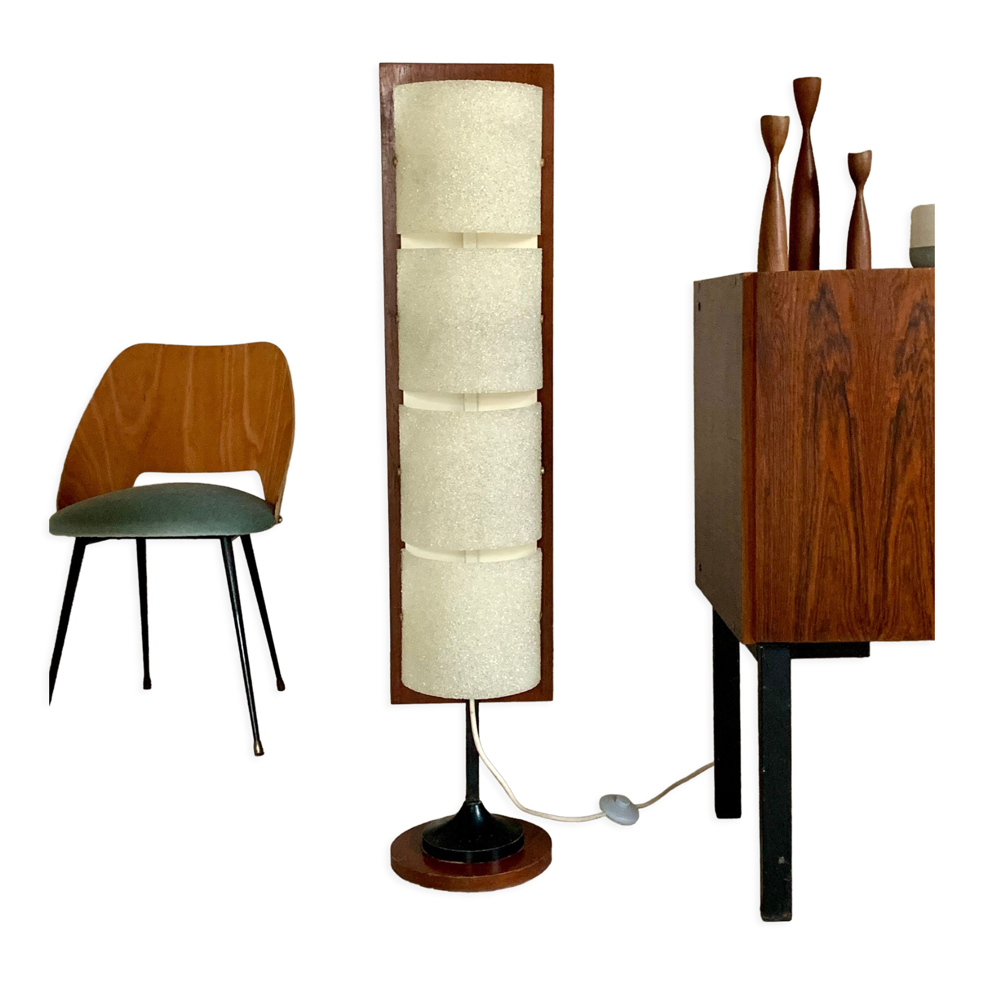 Totem floor lamp in teak and vintage perspex