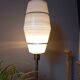 Mid-century gold metal table lamp with white striped shade