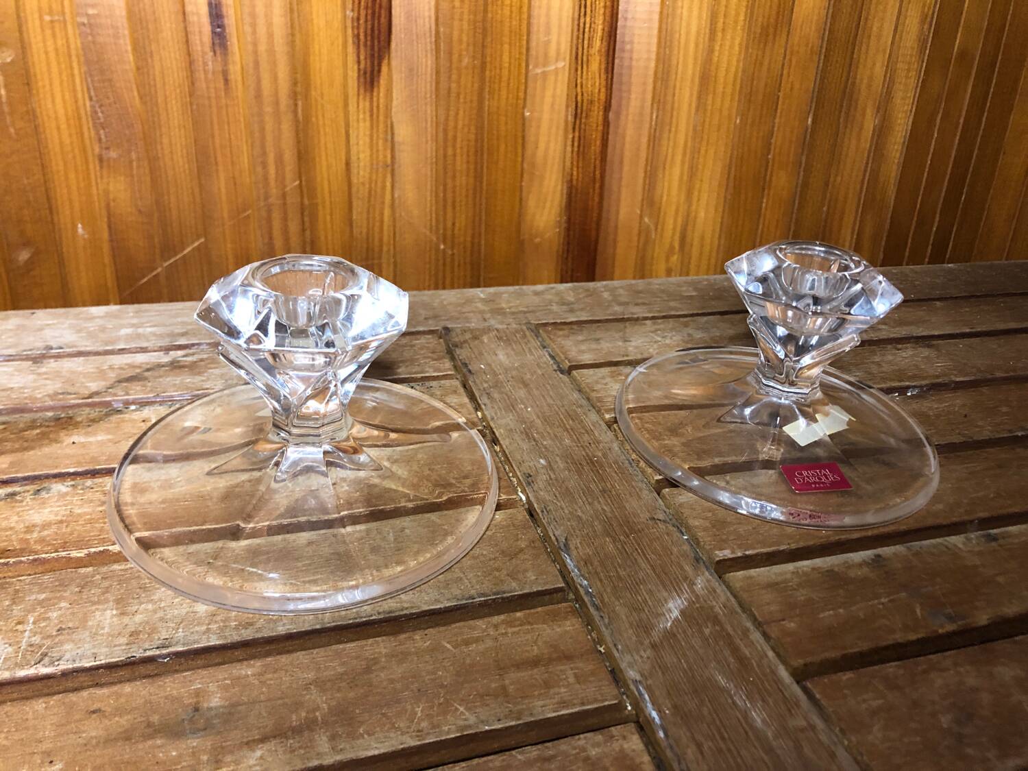 Old pair of cristal d'arques candle holders vintage crystal