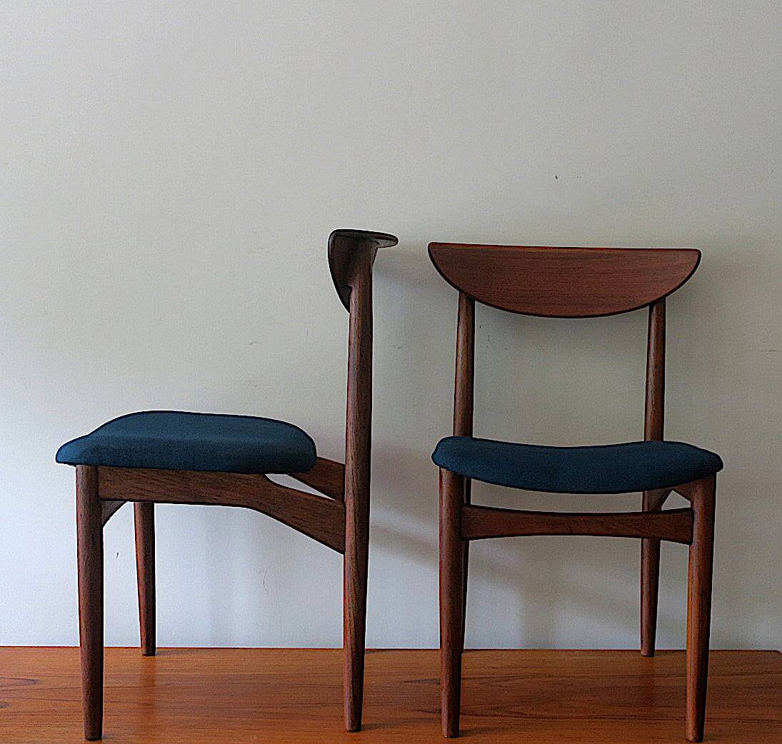 Pair of Lane Perception teak dining chairs in petrol blue-green, USA 1960s