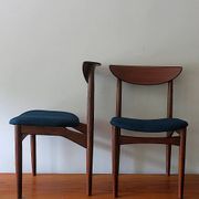 Pair of Lane Perception teak dining chairs in petrol blue-green, USA 1960s