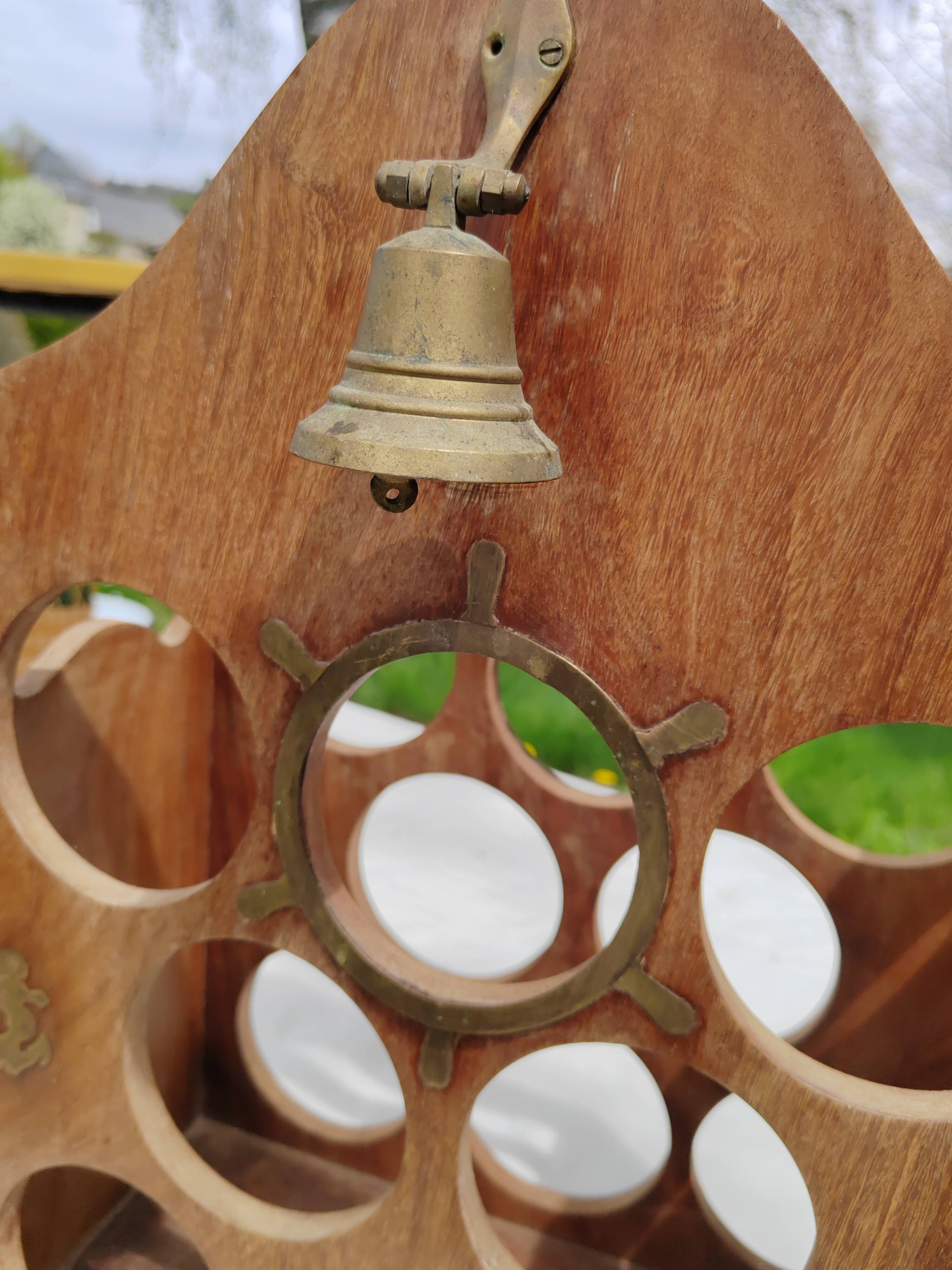 Wooden and brass bottle holder