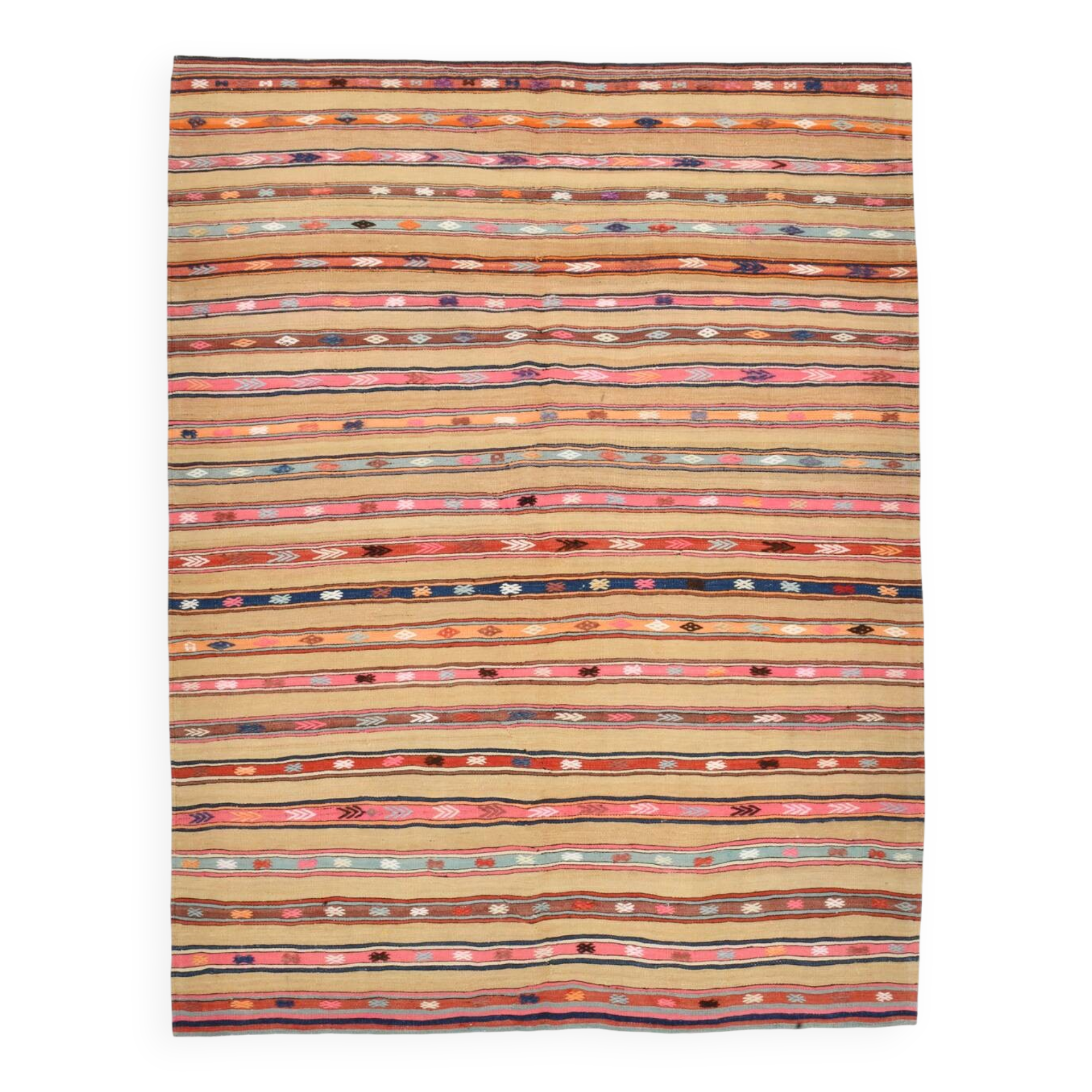 Vintage Striped Pattern Multicolor Kilim Rug, 183x239Cm