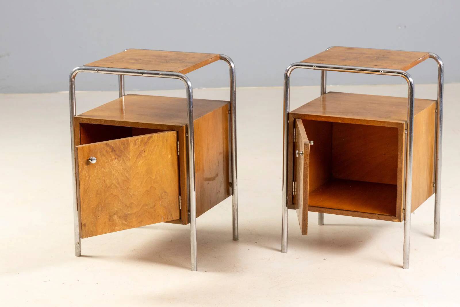 Pair of bedside tables, 1930s–1940s, Czechoslovakia