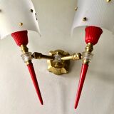 Double torch wall lamp red and gold rockabilly 1950