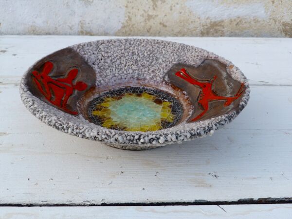 Plat creux Vallauris fat lava fond verre motifs animaliers
