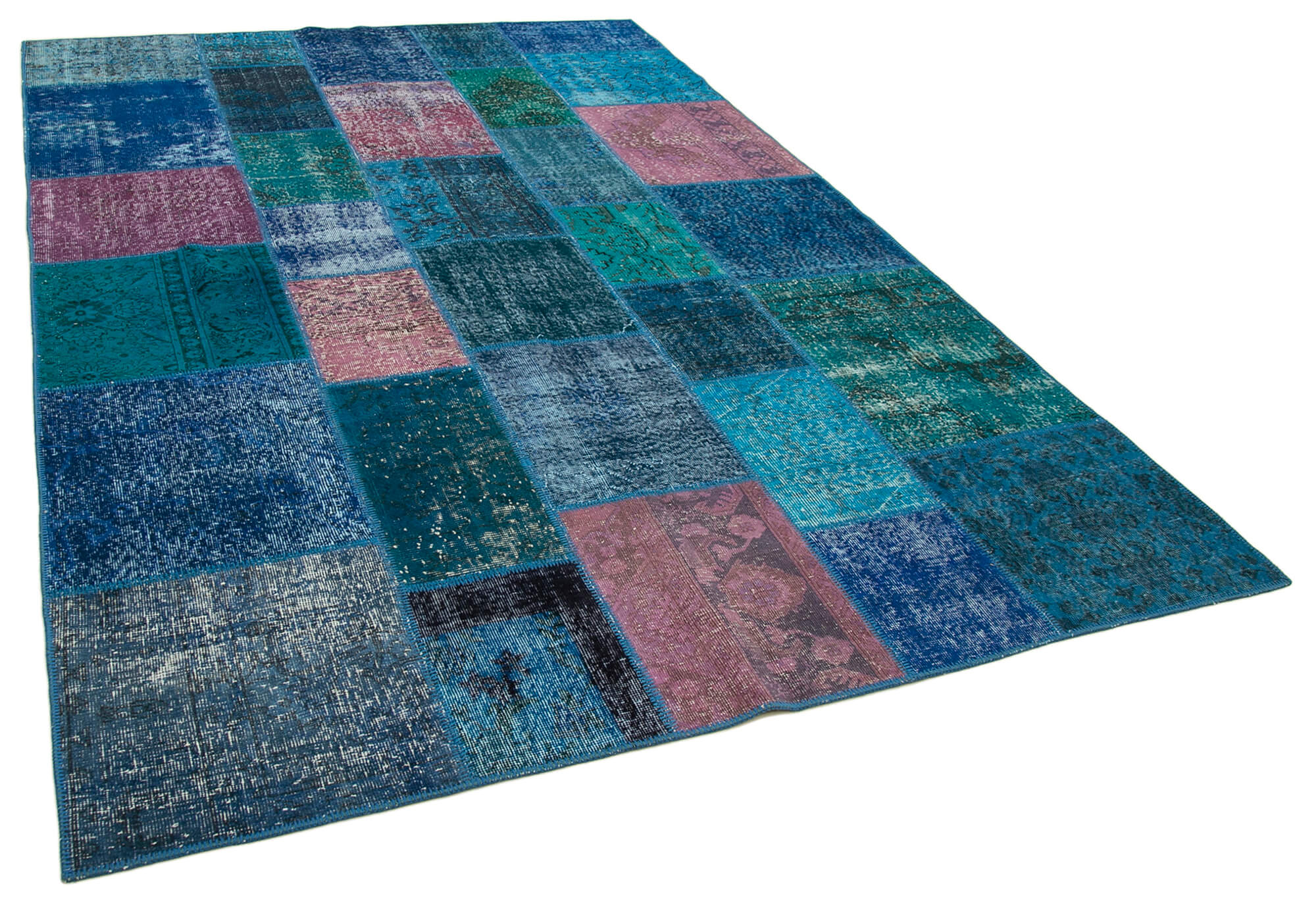 Handwoven turkish contemporary 203 cm x 300 cm blue patchwork rug