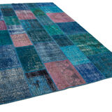 Handwoven turkish contemporary 203 cm x 300 cm blue patchwork rug