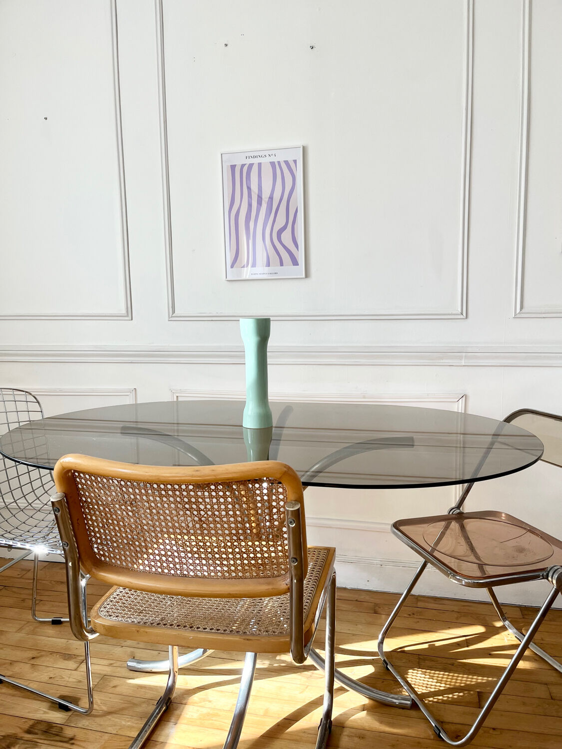Vintage smoked glass oval dining table