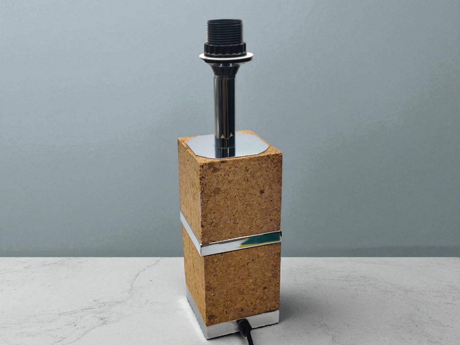 Vintage Modernist Table Lamp Base – Cork and Chrome Design — 1970s