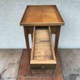 Old Table Appoint Wood Plateau Marqueté Star Feet Compass - Vintage Drawer