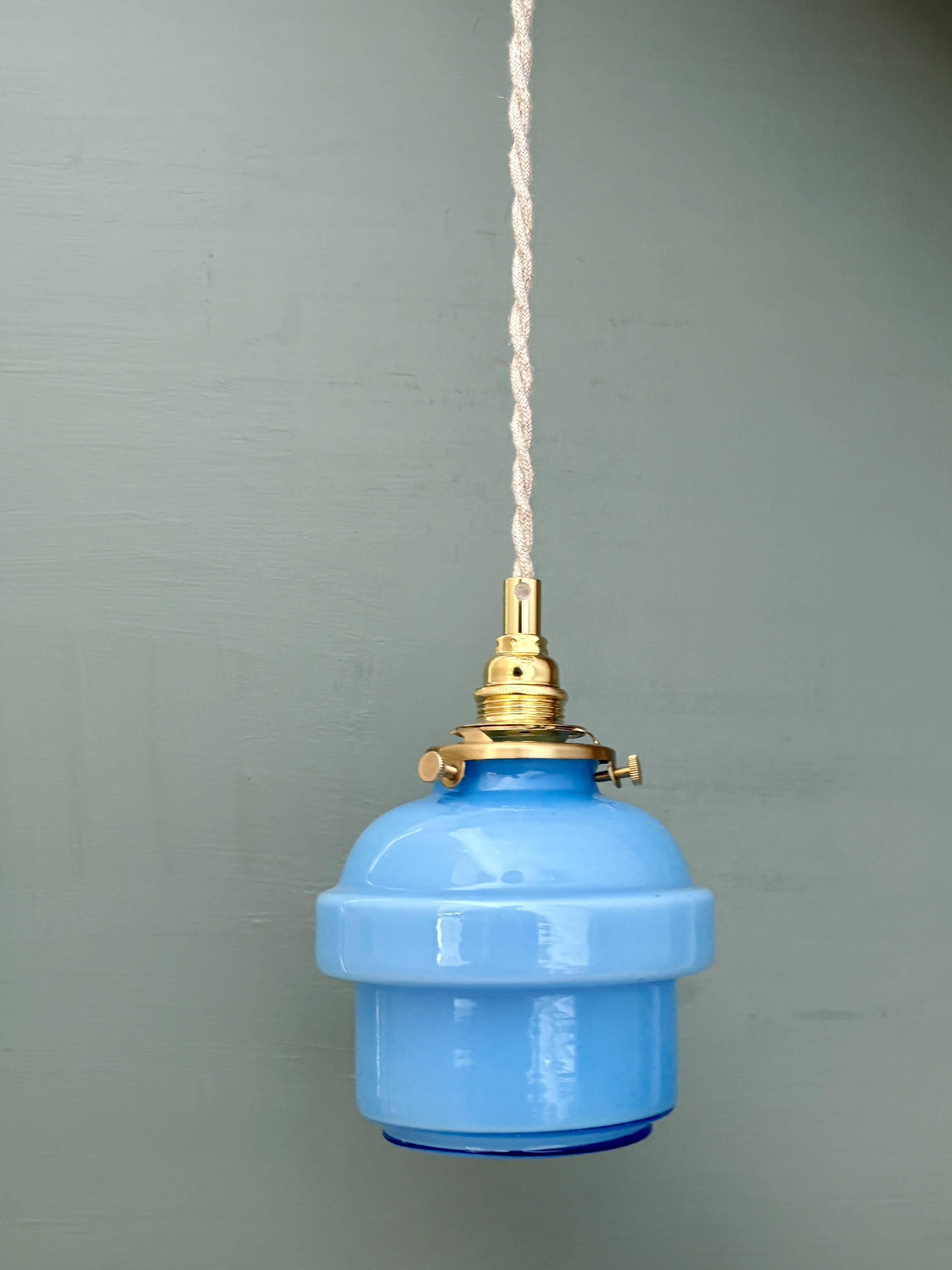Vintage blue opaline globe pendant light