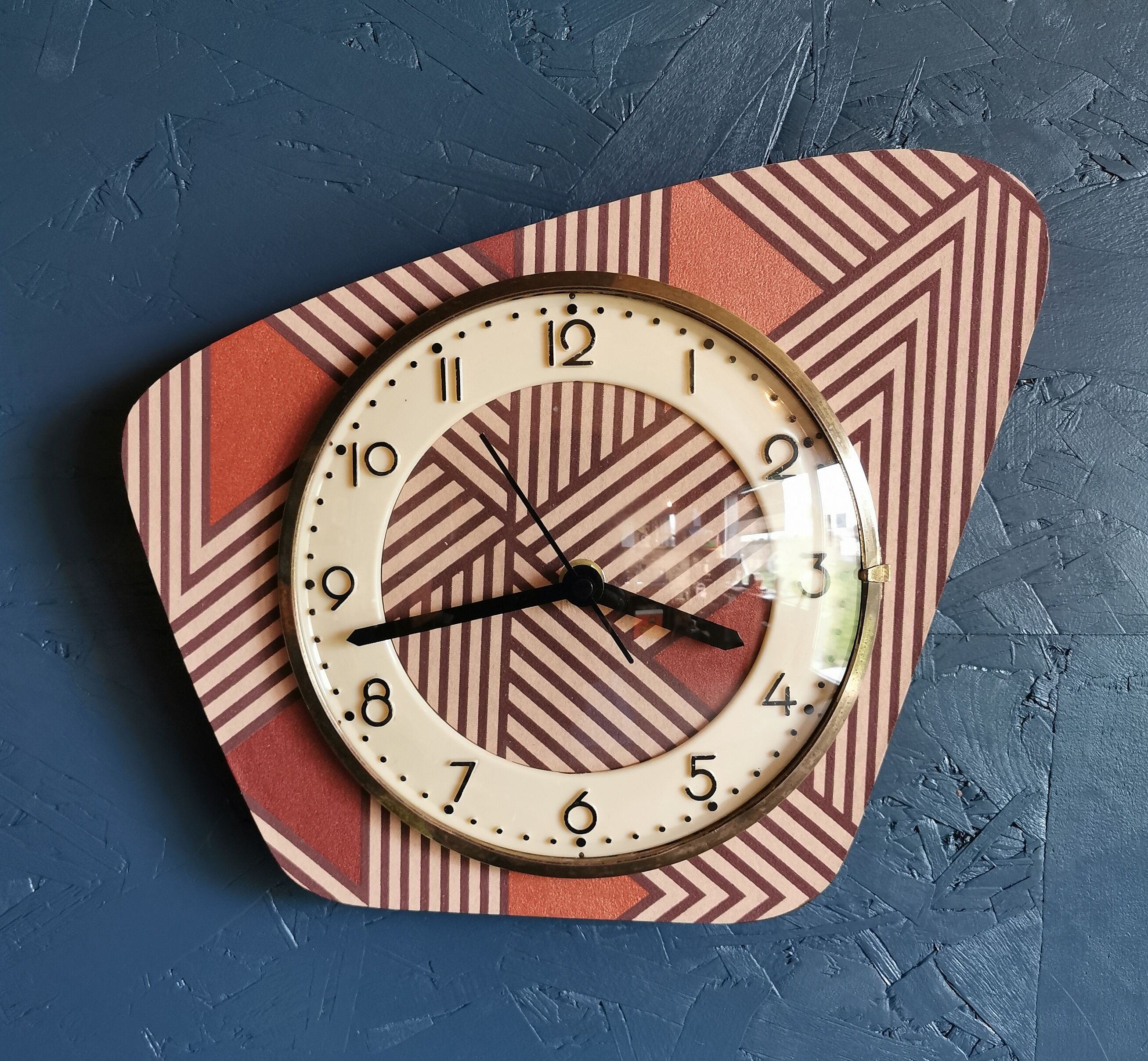 Vintage clock asymmetrical silent wall clock "pink copper"