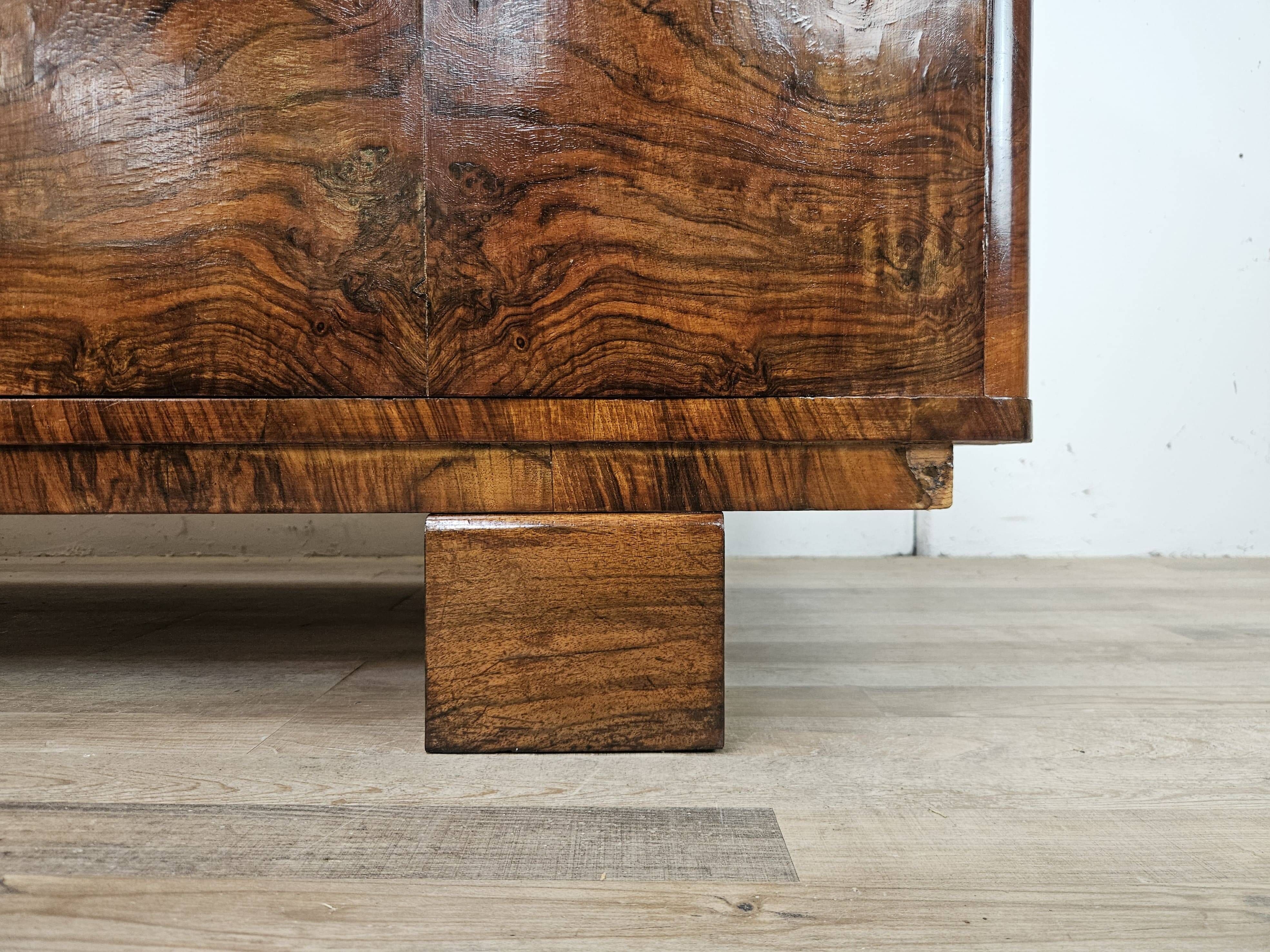 1940s Art Deco walnut sideboard with three doors