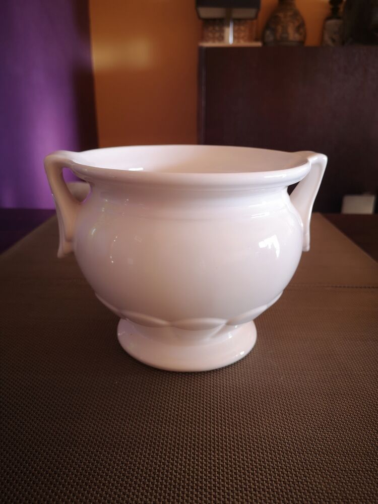 Pot / cover pot in glazed white ceramic - 1950s
