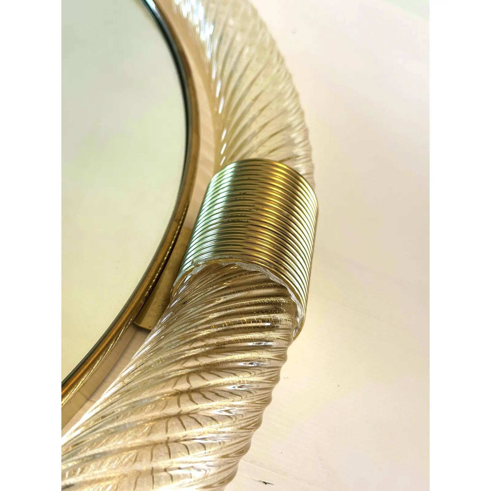 Elegant Round Gold Murano Mirror, Barovier Style