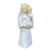 Vierge à l’enfant en faïence de quimper à fond ivoire de bel delecourt