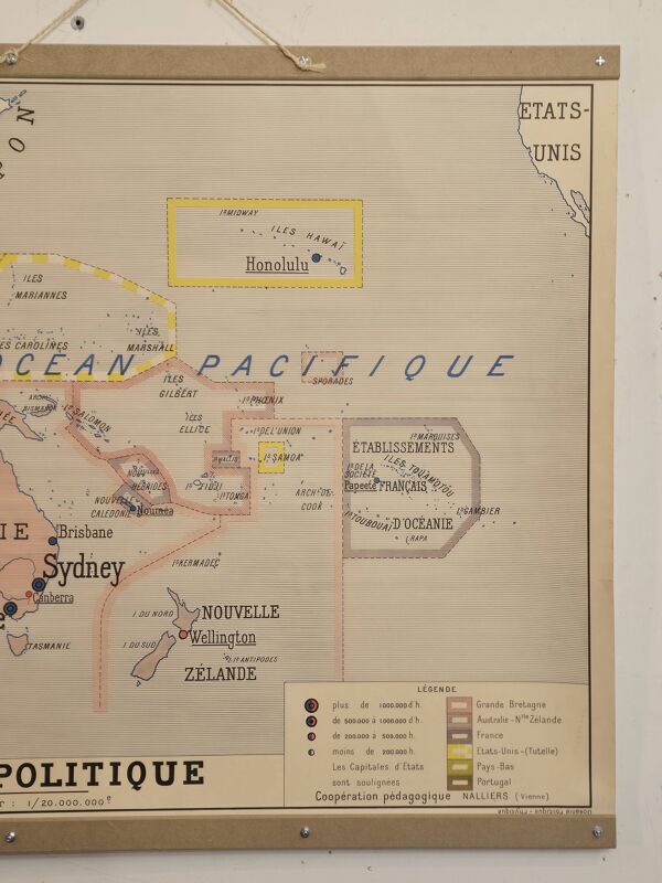 Ancienne carte de géographie carte d'école Océanie politique et physique co