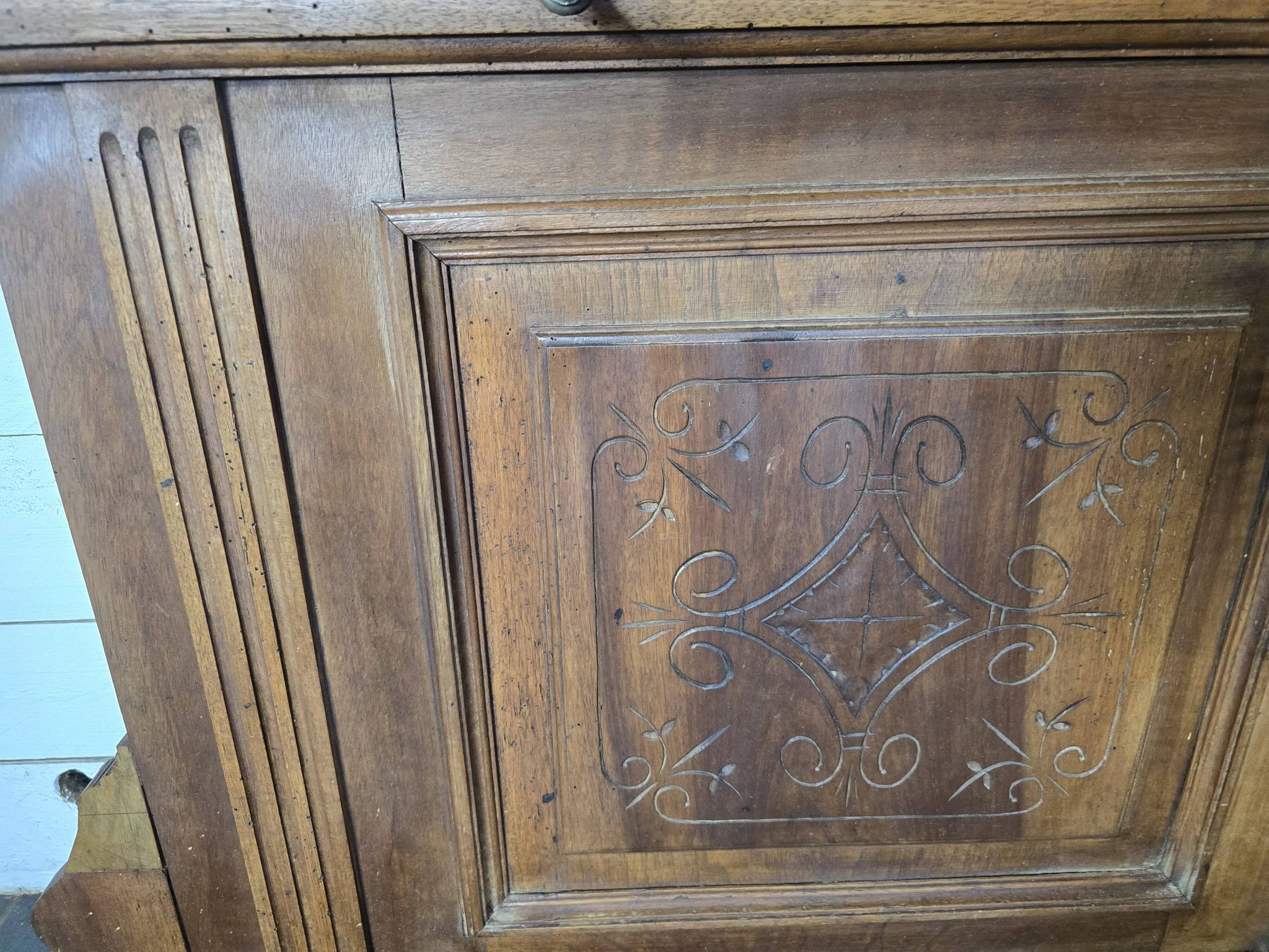 Old locker room or coat rack in walnut