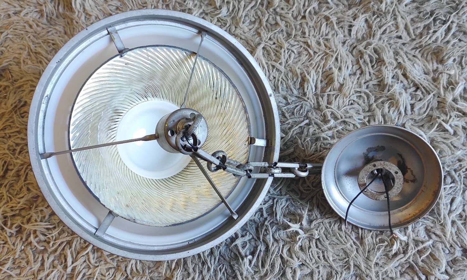 Art deco pendant light in metal, opaline and mercury glass by curtis lighting - 1920s/30s