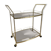 Vintage rolling service in gilded metal and smoked glass