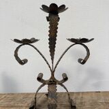 Brutalist candle holder folk art - wrought iron candlestick