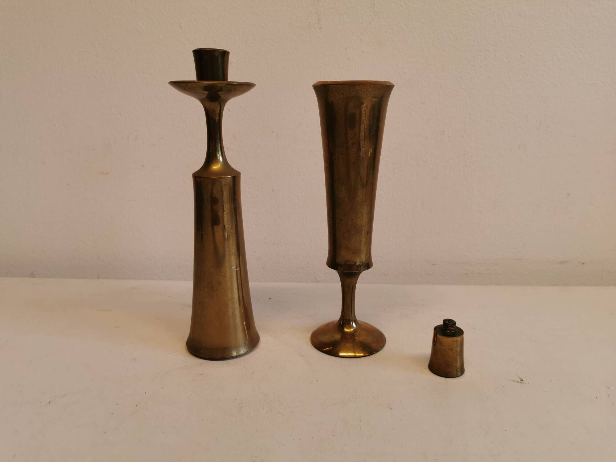 Candle holders in solid brass, by jhq (jens harald quistgaard) for his own company - dansk design