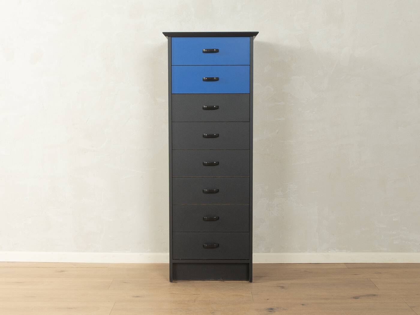 Commode postmoderne des années 1980, noire et bleue, vintage