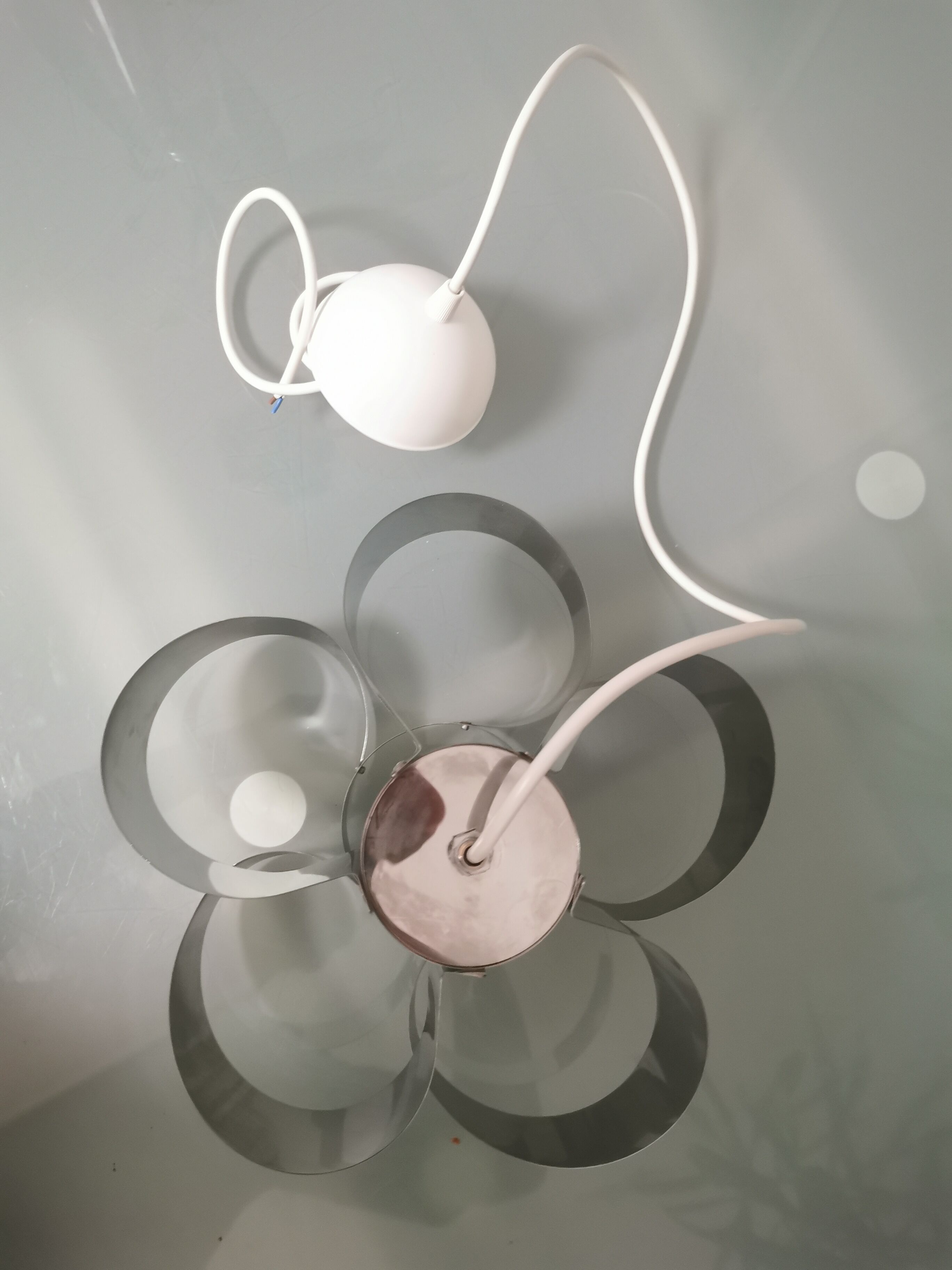 Curved stainless steel hanging lamp, Space Age, 1970