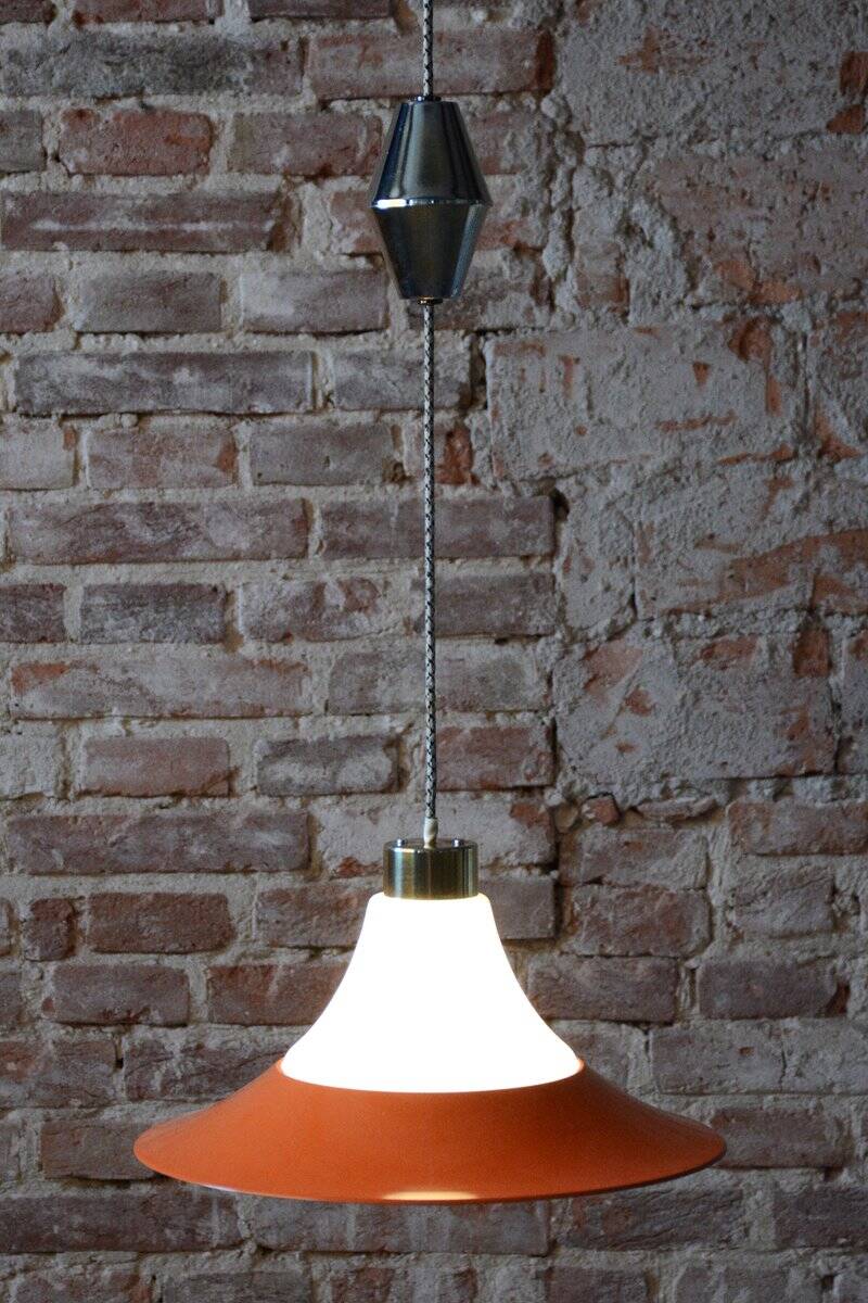 Mid-Century Chandelier in Brass and Lacquered Steel, Czech, 1960s