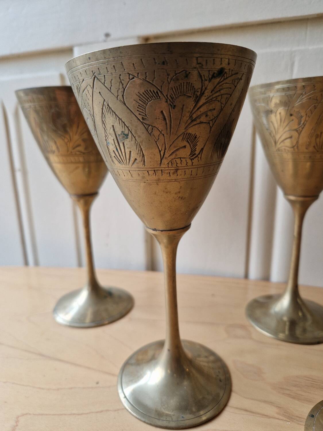 Lot 5 Calisse Verre En Laiton