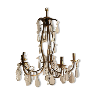 Old chandelier in brass and crystal