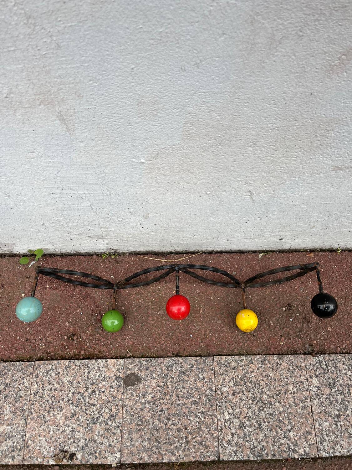 50s coat rack with five vintage balls