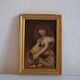 Young girl with tambourine Provence old painting HSP