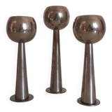 3 bougeoirs space age chromés