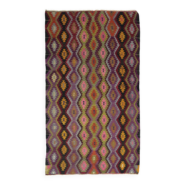 Turkish Kilim Yuruk Vintage 165x275 cm Geometric Pink Green Yellow