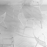 Set of 7 white coated wire chairs by Harry Bertoia for Knoll, 1970s