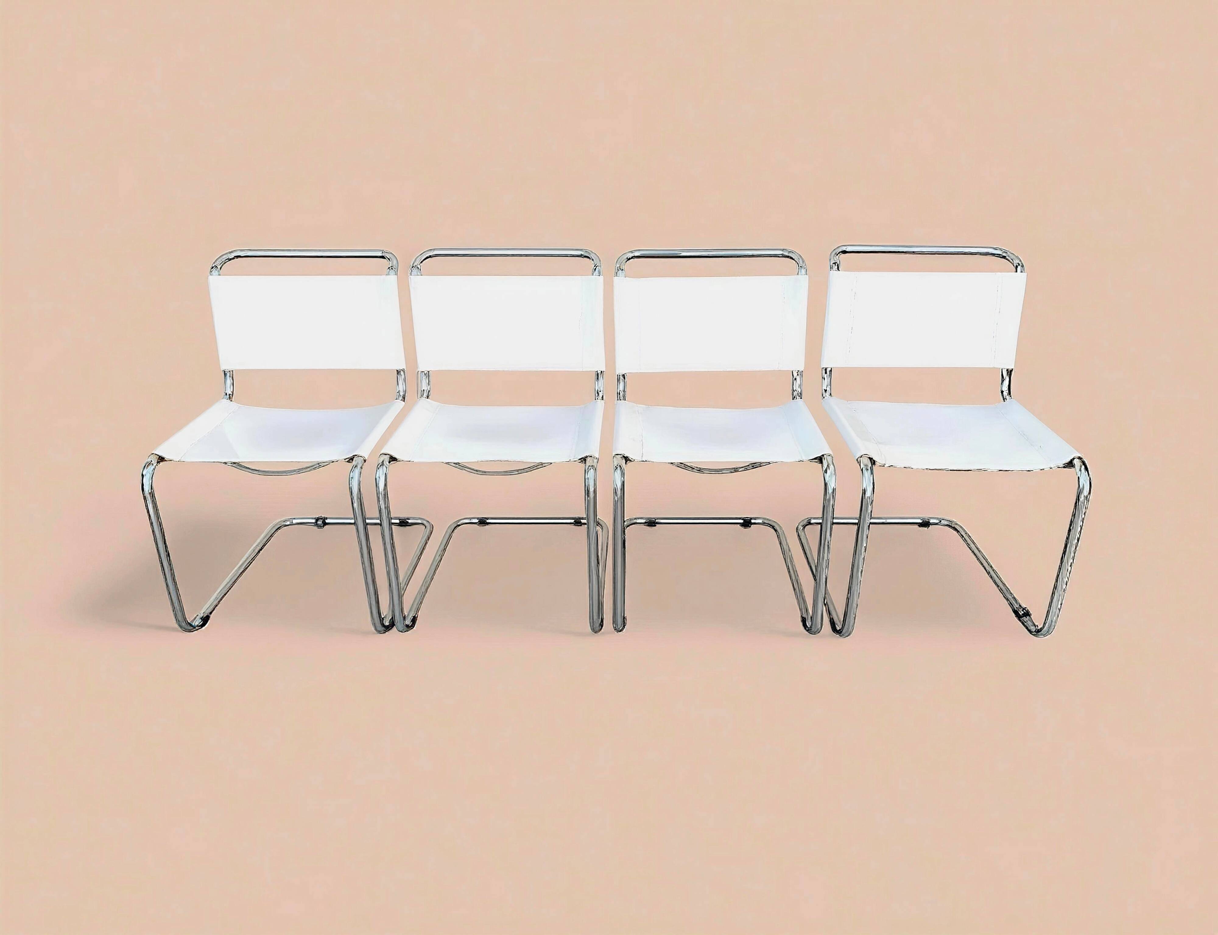 Set of 4 Bauhaus S33 chairs by Mart Stam in leather and steel.