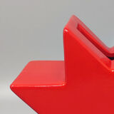 1980s red vase "hsing" by ettore sottsass. made in italy