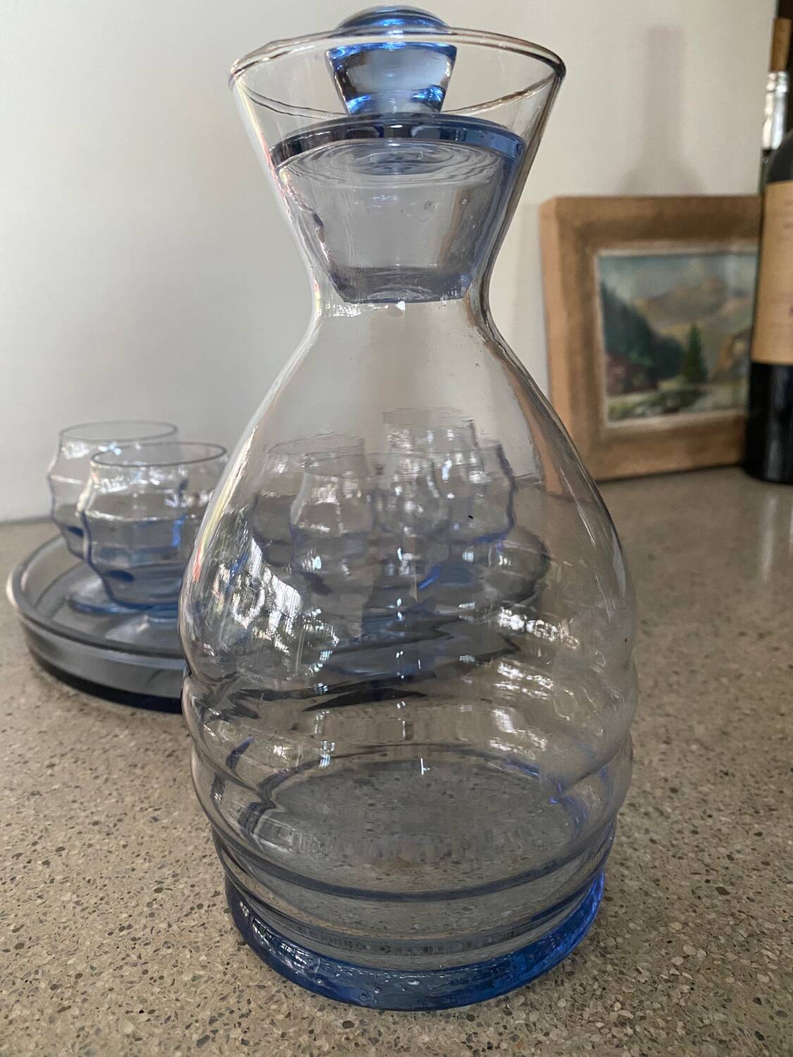 Art deco decanter and tray glass set