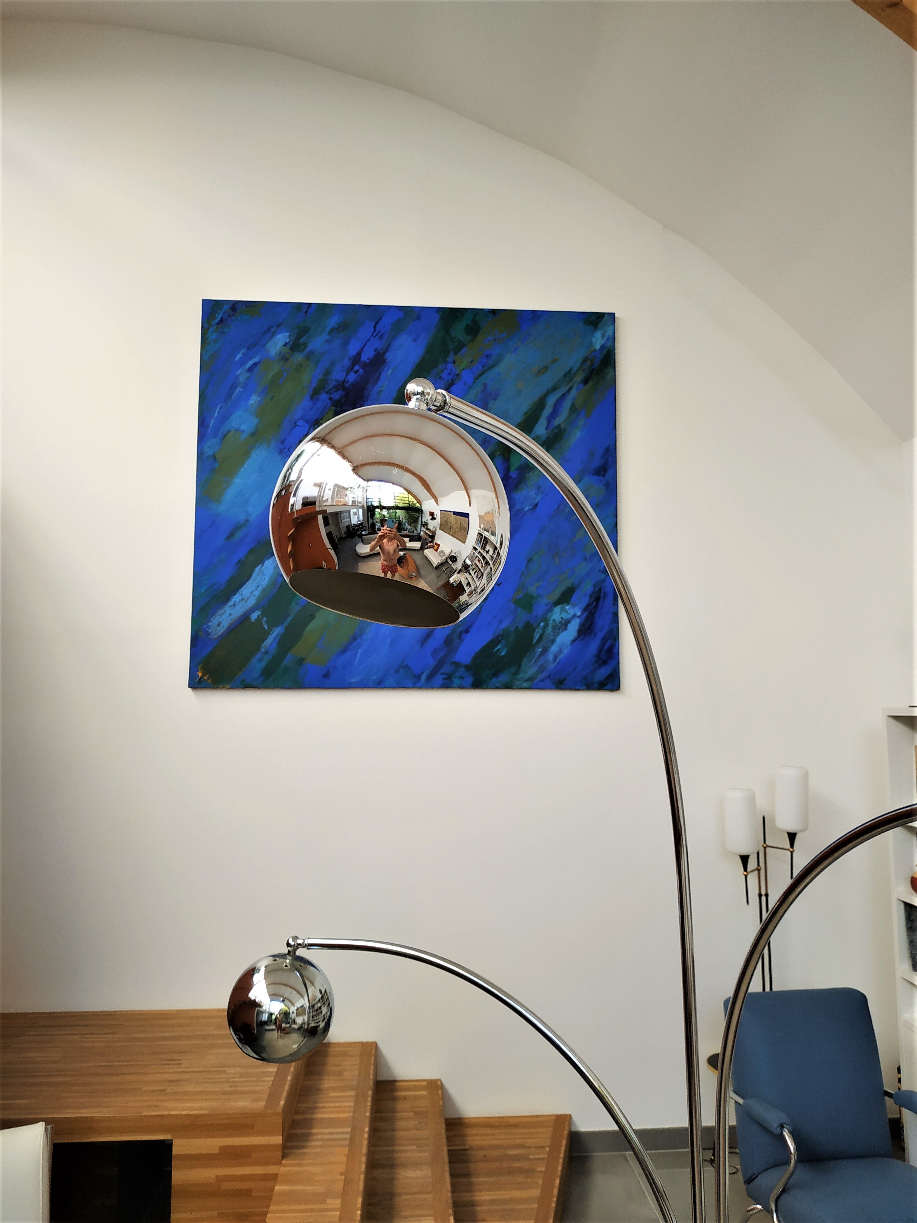 Floor lamp Chromed thrush three branches very 70s by Goffredo Reggiani