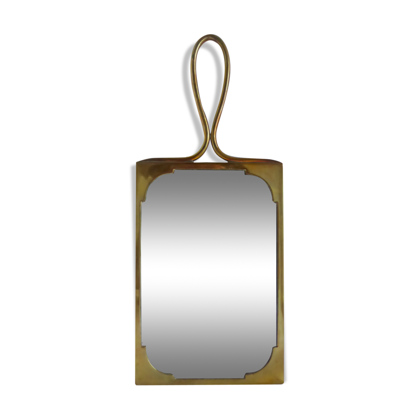Old brass mirror rectangular shape to hang/hand-facing 35x22cm